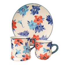 BögeManufaktúra Kék virágos reggeliző szett bögrék, csészék