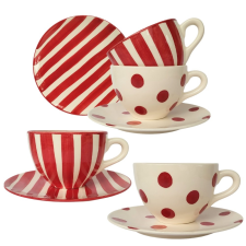 BögeManufaktúra Négyszemélyes piros reggeliző szett vegyes bögrék, csészék