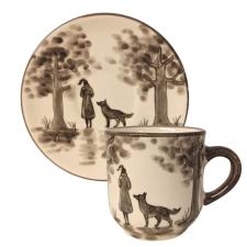 BögeManufaktúra Vicces kutyás lánnyal kávés bögre és tányér VK028 bögrék, csészék