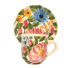 BögeManufaktúra Virágos kávés bögre és kistányér FL002 bögrék, csészék