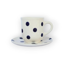 Bögre Manufaktúra Kék pöttyös kávés bögre és kistányér bögrék, csészék