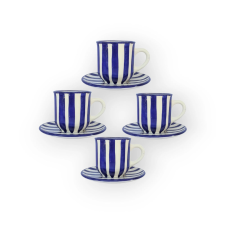 Bögre Manufaktúra Négyszemélyes kávés szett kék csíkos bögrék, csészék