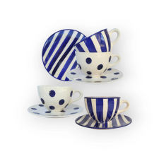 Bögre Manufaktúra Négyszemélyes kék reggeliző szett vegyes bögrék, csészék