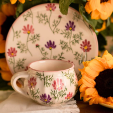 Bögre Manufaktúra Pille virág csupor bögre reggeliző tányérral bögrék, csészék