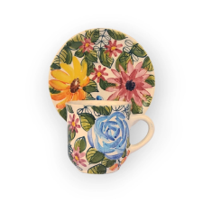 Bögre Manufaktúra Virágos kávés bögre és kistányér FL003 - kék rózsa bögrék, csészék