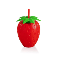  Bögre Műanyag Eper Formájú 800 ml Szívószállal 8693395018228 bögrék, csészék