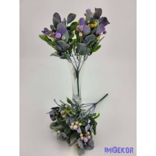  Bogyós 7 ágú mű díszítő csokor 27 cm - Lilás dekorációs kellék