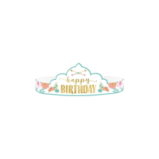  Boho Birthday Girl - Happy Birthday virágos-arany papírtiara 8db/cs party kellék