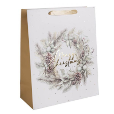 Boldog karácsonyt dísztasak 42x31 cm nagyméretű - fenyő koszorús ajándéktasak