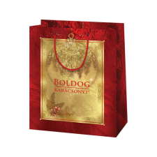 Boldog Karácsonyt feliratos, arany-piros színű nagy méretű exkluzív ajándéktáska 27x14x33cm ajándéktasak