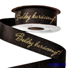  Boldog karácsonyt feliratos csillogó szatén szalag 25mm x 10m - Fekete szalag, masni