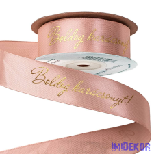  Boldog Karácsonyt! feliratos szatén szalag 25mm x 20m - Púder Bézs szalag, masni