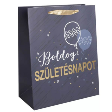  Boldog születésnapot ajándéktasak - 32x26 cm  - kék lufis ajándéktasak