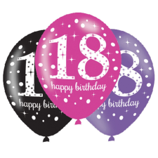 Boldog születésnapot Happy Birthday 18 Pink léggömb, lufi 6 db-os party kellék