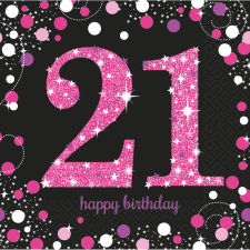 Boldog születésnapot Happy Birthday 21 Pink szalvéta 16 db-os 33*33 cm party kellék