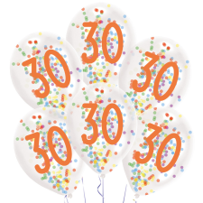 Boldog születésnapot Happy Birthday 30 konfettivel töltött léggömb, lufi 6 db-os party kellék