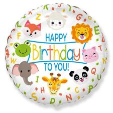 Boldog születésnapot Happy Birthday Animals, Állatos fólia lufi 46 cm party kellék