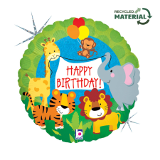 Boldog születésnapot Happy Birthday Jungle Animals Holo fólia lufi 46 cm party kellék