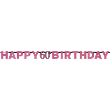 Boldog születésnapot Happy Birthday Pink 60 hologrammos felirat 213 cm party kellék