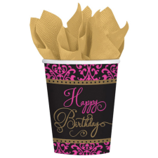 Boldog születésnapot Happy Birthday Pink papír pohár 18 db-os 266 ml party kellék