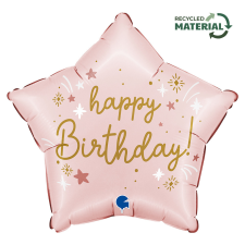 Boldog születésnapot Happy Birthday Pink Star fólia lufi 46 cm party kellék