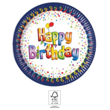 Boldog születésnapot Multicolor Happy Birthday papírtányér 8 db-os 20 cm FSC party kellék