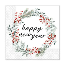Boldog Új Évet Happy New Year Wreath szalvéta 20 db-os 33x33 cm FSC party kellék
