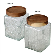 Boltze Dombormintás üveg konyhai tároló akácfa tetővel, 10x10x14,5cm, 800ml papírárú, csomagoló és tárolóeszköz