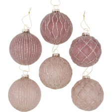Boltze Home Taina gömbdísz 8 cm 6 db-os kivitelben rózsaszín - bézs karácsonyfadísz