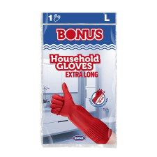Bonus Gumikesztyű, háztartási, latex, extra hosszú, 38 cm, L méret, BONUS, piros védőkesztyű