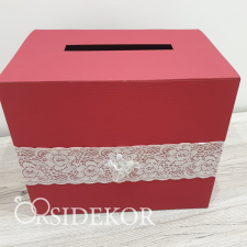  Bordó jókívánsággyújtó doboz / persely csipkével és virággal dekorációs kellék