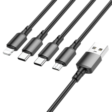 Borofone BX72 USB-A apa - Micro USB/2x USB-C/Lightning apa Töltőkábel - Fekete (1m) kábel és adapter