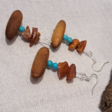  Borostyán és Türkinit ,tribál fülbevaló + medál fülbevaló