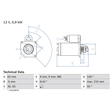 Bosch önindító BOSCH 0 986 013 850 autóalkatrész