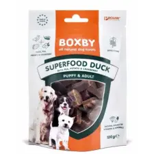  Boxby Superfood Duck jutalomfalat – kacsa, borsó, áfonya jutalomfalat kutyáknak