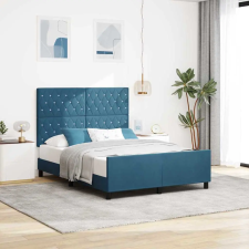  Boxrugós ágy fejtámlával Sötét kék 140 x 190 cm Bársony ágy és ágykellék