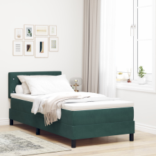  Boxspring Ágy Mattal Sötét Zöld 100x200 cm Bársonyos ágy és ágykellék