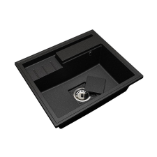 Brado ELITE 6052  gránit mosogató automata dugóemelő, szifonnal, fekete-szemcsés, beépíthető mosogatótálca