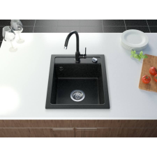 Brado Start Don gránit mosogató automata dugóemelő, szifonnal, fekete, beépíthető mosogatótálca