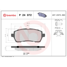 BREMBO fékbetétkészlet, tárcsafék BREMBO P 24 072 autóalkatrész