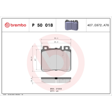 BREMBO fékbetétkészlet, tárcsafék BREMBO P 50 018 autóalkatrész