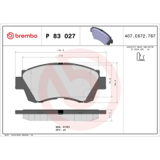 BREMBO fékbetétkészlet, tárcsafék BREMBO P 83 027 autóalkatrész