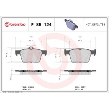 BREMBO fékbetétkészlet, tárcsafék BREMBO P 85 124 autóalkatrész