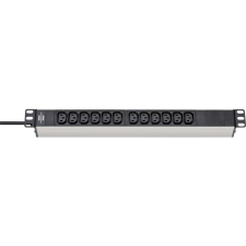 Brennenstuhl 1390007112 Elosztó, 19" 12 részes Fekete, Ezüst Hidegkészülék dugó 2m (b1390007112) hosszabbító, elosztó