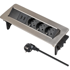 Brennenstuhl Indesk Power Elosztó 3 aljzat 2x USB 2m szálcsiszolt fém villanyszerelés