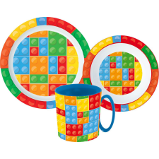 Bricks, Lego mintázatú étkészlet, micro műanyag szett bögrével 350 ml party kellék