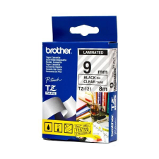 Brother TZE-121 laminált P-touch szalag (9mm) Black on Clear - 8m nyomtató kellék