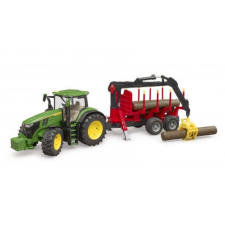 Bruder 3154 John Deere 7R 350 traktor faszállító utánfutóval autópálya és játékautó