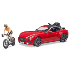Bruder Dodge sportautó és biciklis figura autópálya és játékautó