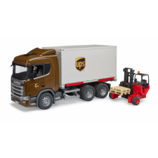 Bruder Logisztikai Scania UPS kamion targoncával - Barna autópálya és játékautó